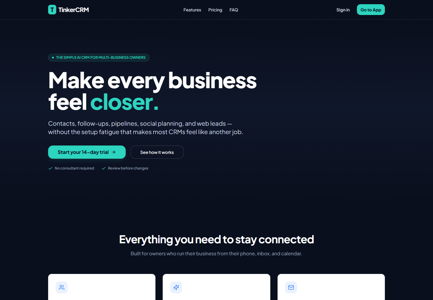 TinkerCRM website screenshot
